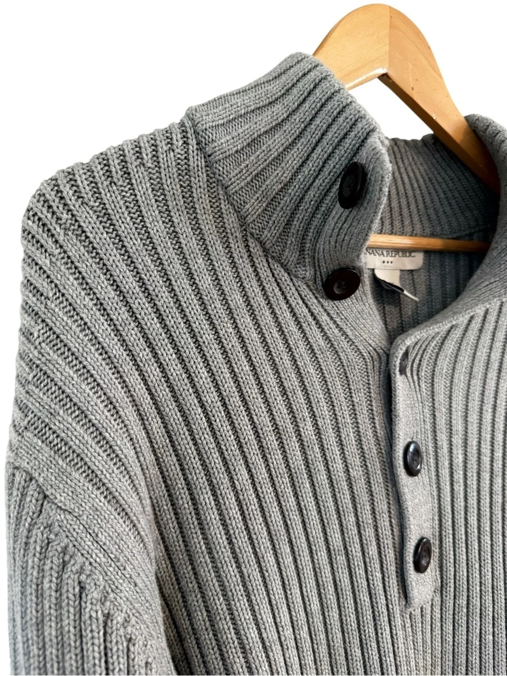 Banana Republic Ribbed Sweater 100% Cotton Grey Mockneck Pullover Men’s Size XL